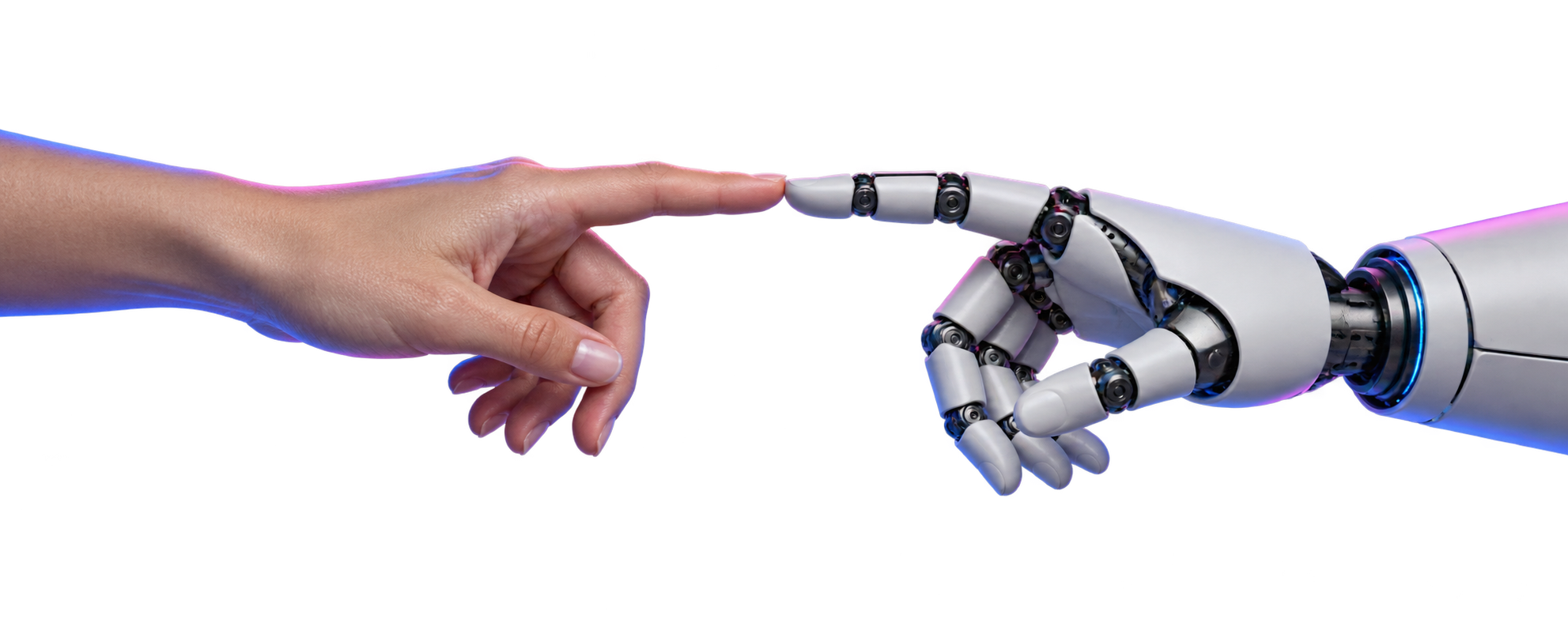 A human hand moving toward a robotic hand